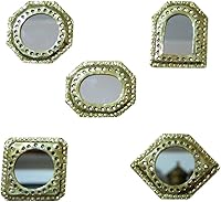 Art Of Handmade Set of 5 Gold Brass Moroccan Wall Mirrors - Octagon, Arched, Oval, Square, Diamond Shapes for Boho Bedroom Decor