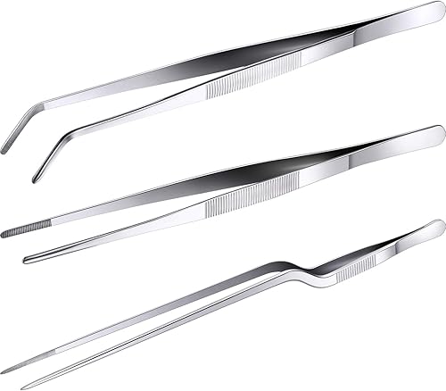 Honoson 3 pinzas de cocina de 12 pulgadas, pinzas finas extra largas de acero inoxidable, pinzas de cocina para barbacoa, chapado y servir