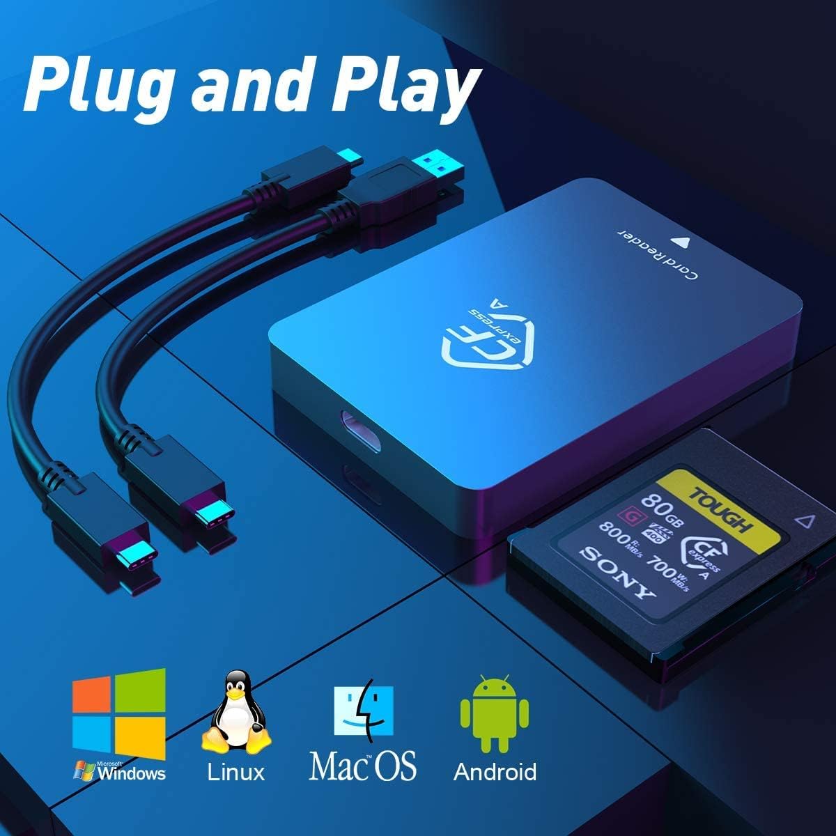 CFexpress Type A Card Reader (10Gbps) Portable Aluminum CFexpress Card Reader Support USB3.1 Gen2,Thunderbolt 3 Port Connection CF Express Type A Adapter Compatible with Windows/Mac OS/Linux