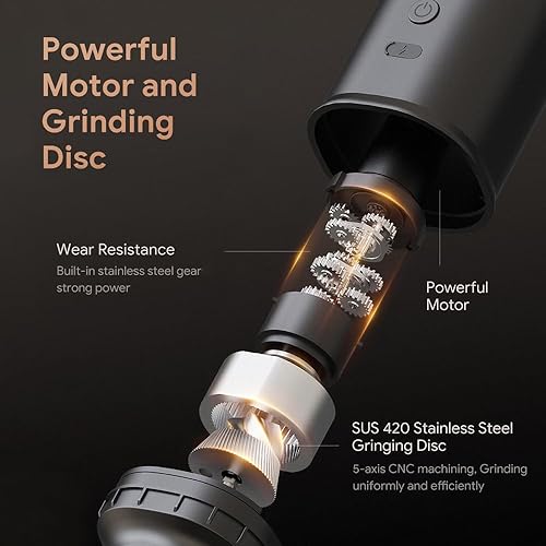 Miniatura 5 de Molinillo de café eléctrico con filtro de café, cafetera ajustable de 25 engranajes de 24 W con cepillo de limpieza para expreso, prensa francesa,