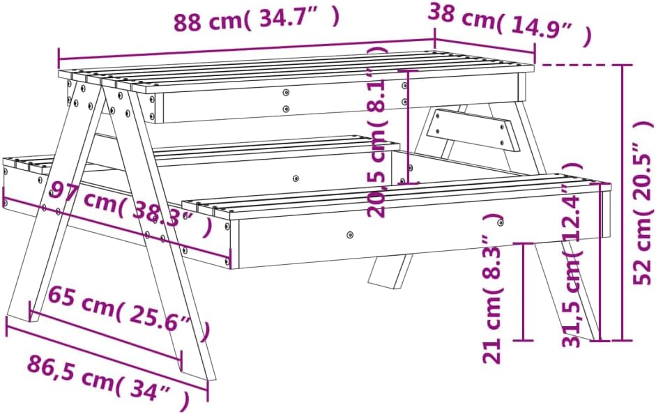 Close-up of the wooden joints and screws on the vidaXL Kids Wooden Picnic Table