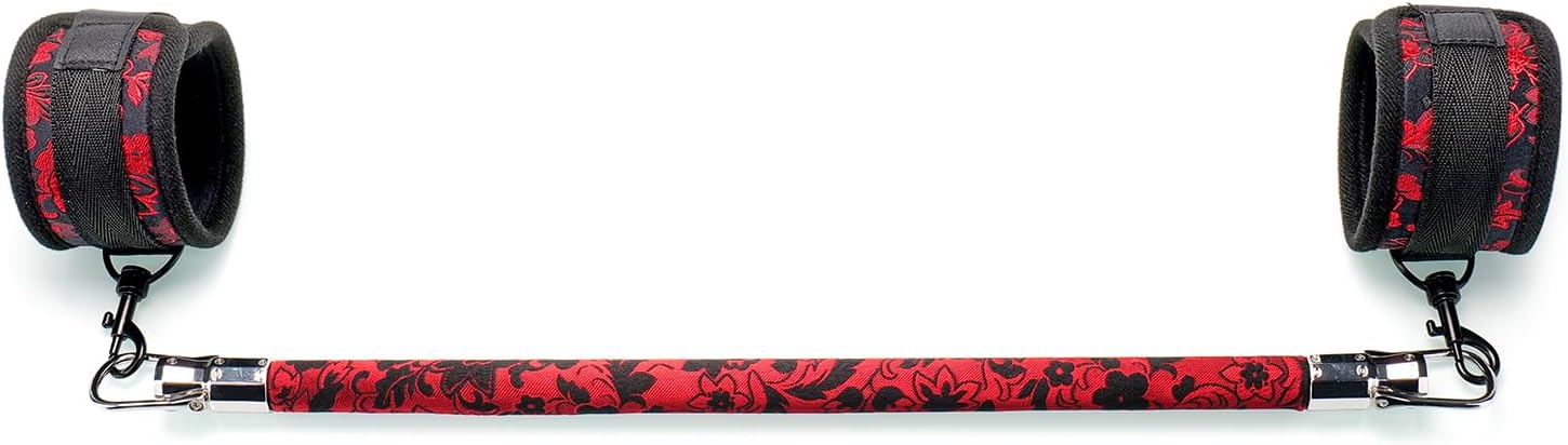 Heavy Duty Stainless Steel Black-Red Flower Spreader Bar with 2pcs PU Furry Detachable Adjustable Straps,Sports Aid Training Fitness Gear Pilates Aid Kit,Home Indoor Sports Yoga Set