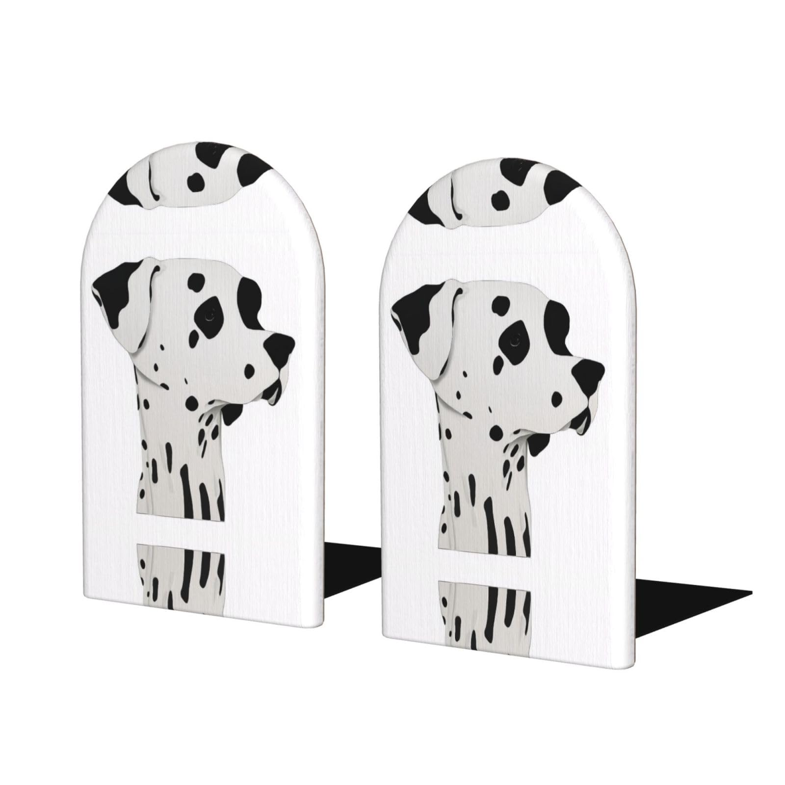 Dalmatian (1) Stylish Bookends with Full-Print Design Durable Wooden and Metal Bookend Set for Home, Office