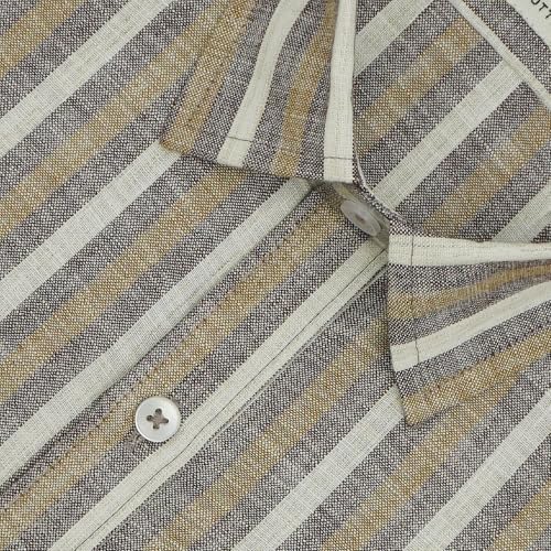 Image of GHPC Cotton Linen Striped Half Sleeves Regular Fit Formal Shirt for Men
