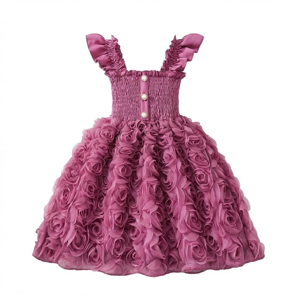 JiAmy Abito da principessa 3D, linea ad A, per bambini, senza maniche, con volant, spalline e vita elasticizzata, in tulle, per compleanno, matrimonio, per 2-8 anni