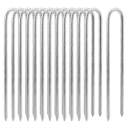 MUKCHAP 12 Pack 12 Inch U Shaped Rebar Stakes, Silver U Rebar Hook Ground Pegs, Trampoline Wind Anchors Stakes for Camping Tents
