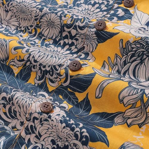 Men's Hawaiian Shirt 100 Cotton Chrysanthemums Terrace Short-Sleeve Aloha Shirt Summer Beach Shirts with Pocket 5