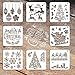 KOMIWOO Christmas Stencils Templates - 8 Pack Merry Chrismas, Stanta Claus, Snowflakes, Balls, Trees, Reindeers, Gift Boxes for Xmas Holiday Craft Party Decorations 5"x5" Cookie Stencils