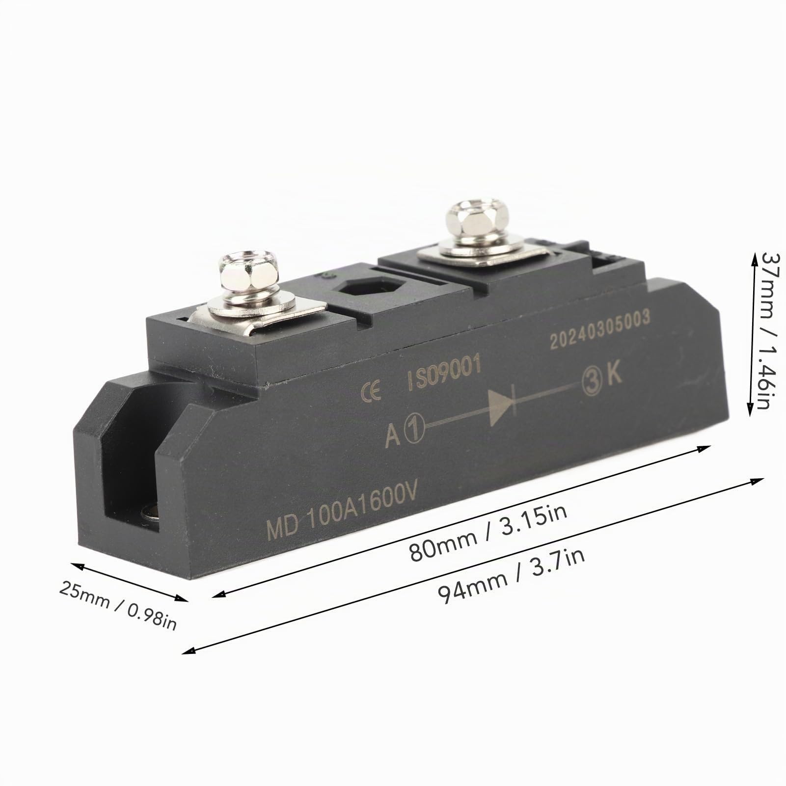 Rectificador de Puente de 2 Terminales 100A 1600V Módulo de Potencia de Rectificador de Diodo con Refrigeración de Placa de Cobre para Entrada de Corriente de Inversor PWM