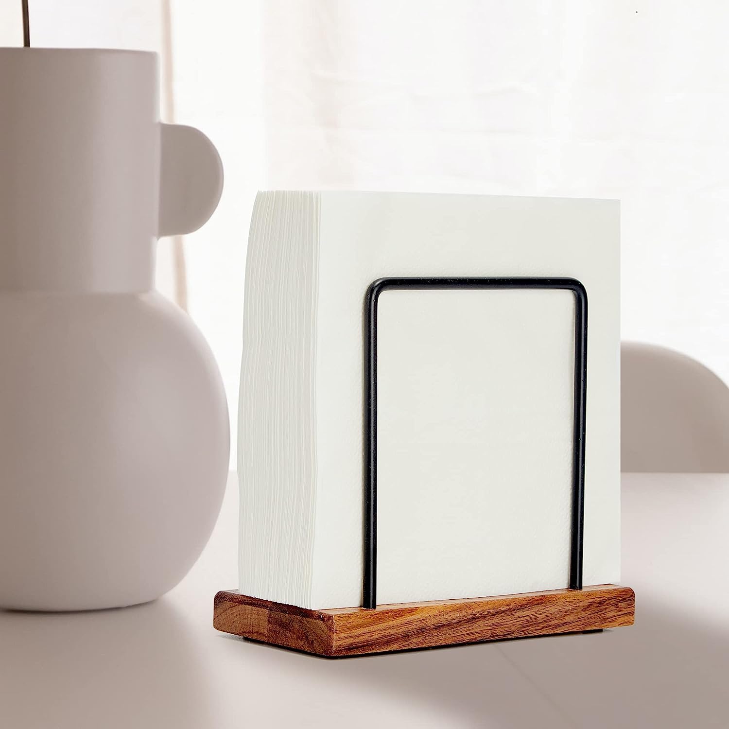 Distributeur De Serviettes En Bois Krasilnikoff - Fait Main, Style Art Déco Beige - Décor De Table