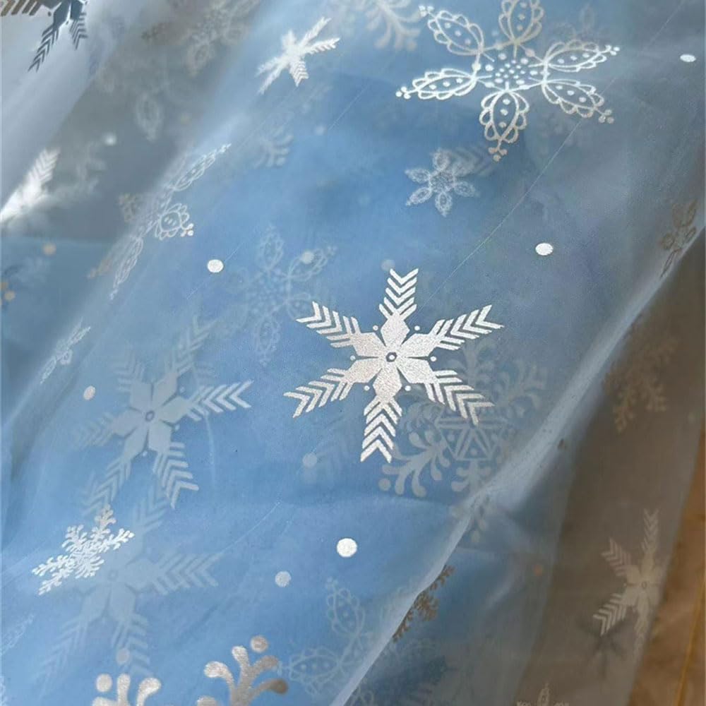 Snowflake Silver Foil Organza Fabric, Sheer Fabric ，Fabric by The Yard Snowflake Tablecloth Christmas Gift Wrapping Birthday Wedding Party Decorations DIY Sewing Crafts (Blue (10 Yards))