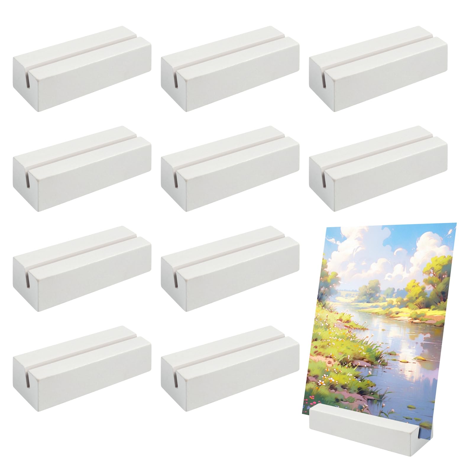 YFPOPONE 10 PCS Wooden Place Card Holders, White Menu Wooden Stand for Small Card Display Name Photo Postcard Sign Holder