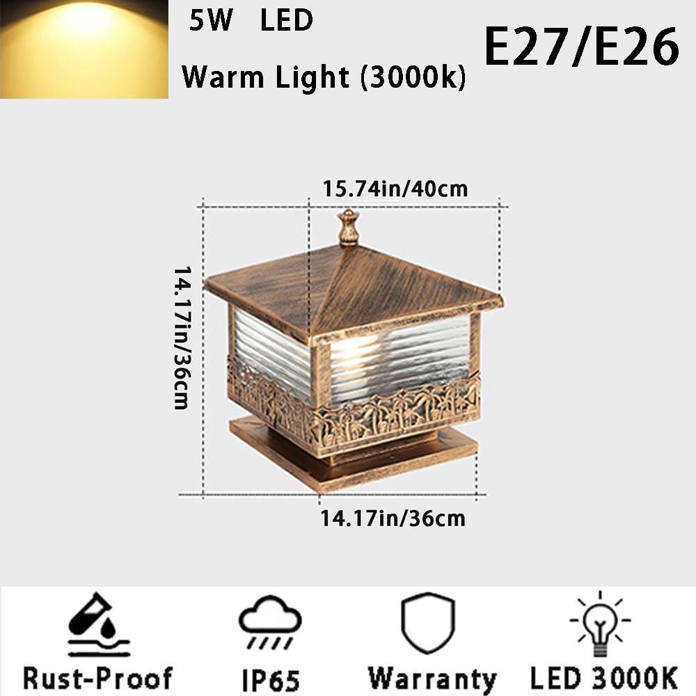 TTDGYYXW Paletti Luminosi da Esterno Colonna Luminosa, Colonna Esterna Vintage Impermeabile con Paralume a Strisce Luci a Colonna con luci a LED per Recinzione, terrazza, Giardino o Patio, Pali