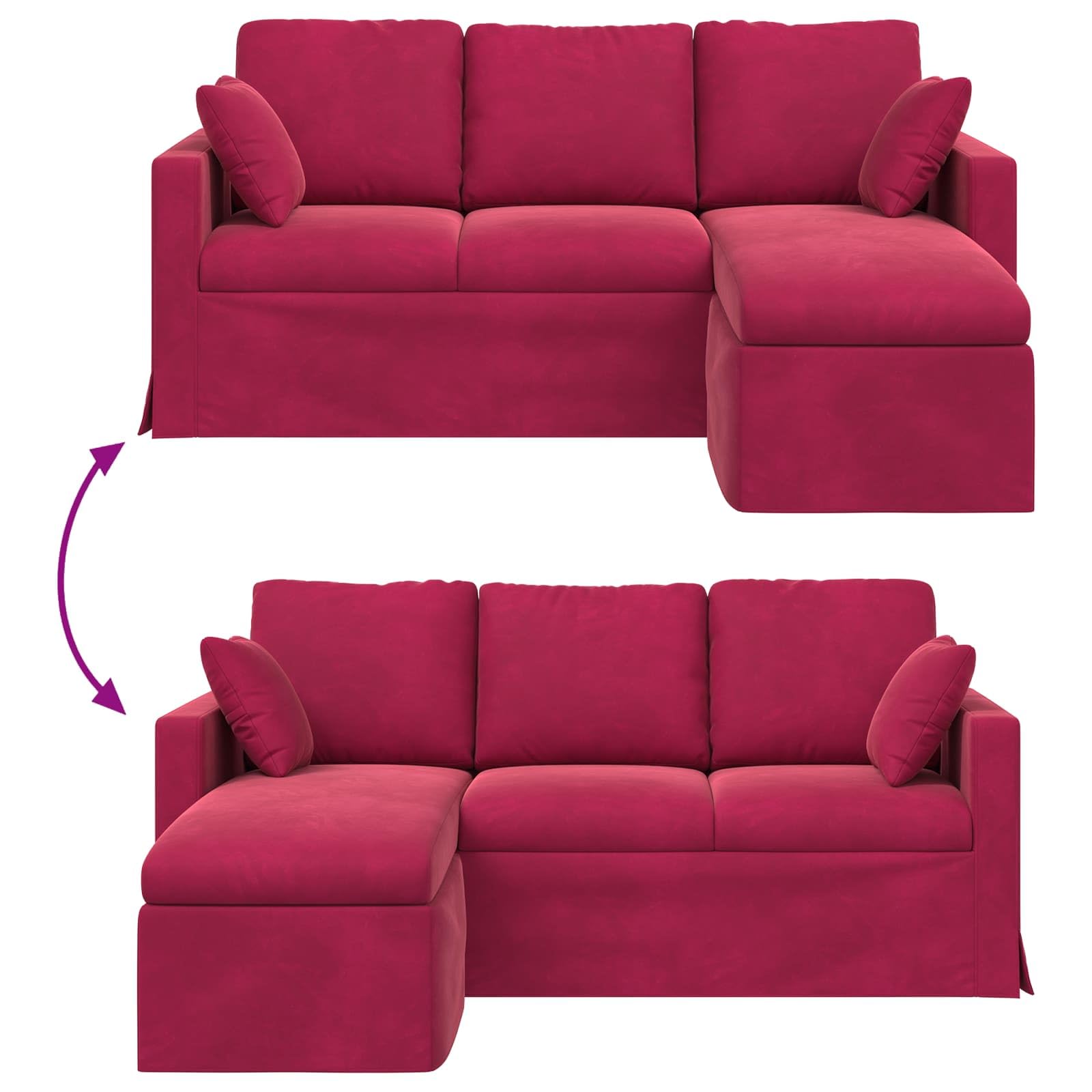 Sofá de terciopelo rojo vino, estructura de metal y patas de plástico, moderno sofá de salón en rojo vino con cojín ergonómico, diseño estable para relajarse