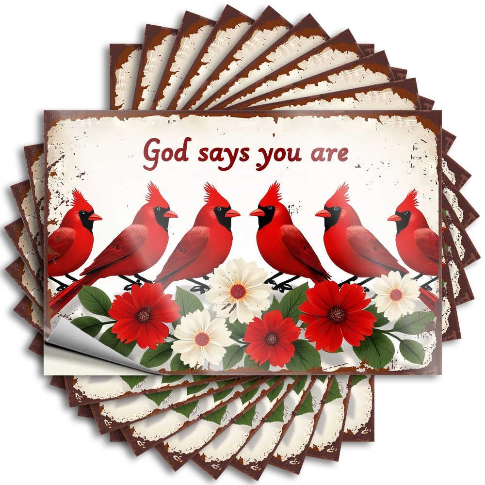 Lettering Sticker - Punk Cover God Says You are: A Vibrant Gathering of Red Cardinals Amidst Blo for Christmas Fall Outdoor Decorations(8X12CM)