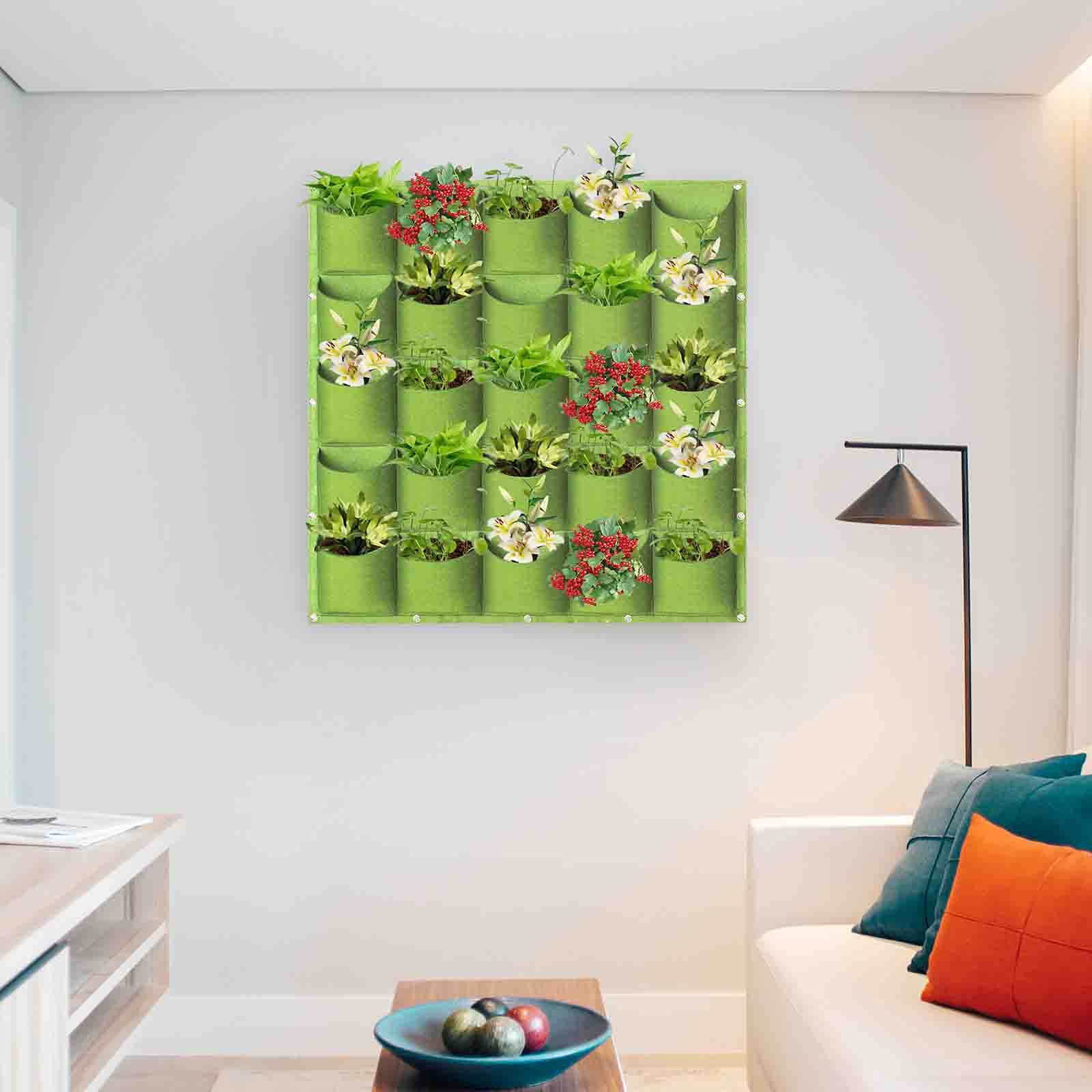 LITLANDSTAR Sacchetti per fioriere da appendere, 25 tasche, verticali da appendere alla parete, per coltivare piante e piante (1 m x 1 m, verde)