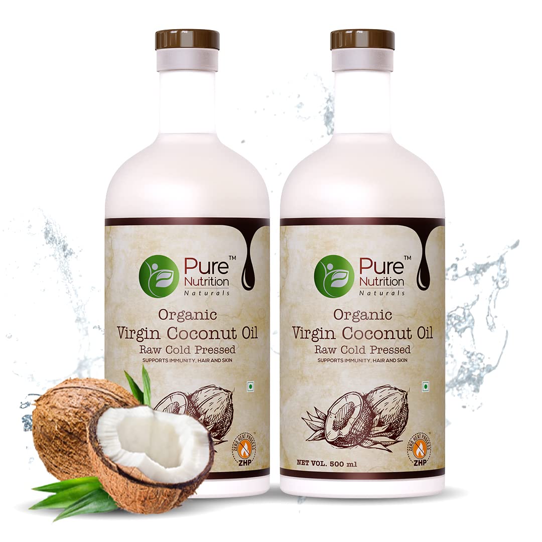 Pure Nutrition Naturals Organic Raw Cold Pressed Virgin Coconut Oil | 100% Pure & Edible | 500Ml | Good For Metabolism, Immunity, Healthy Hair & Skin & For Use As Cooking Oil - Glass Bottle (Pack 2) (B0BHH4BT7C) Amazon Price History, Amazon Price Tracker