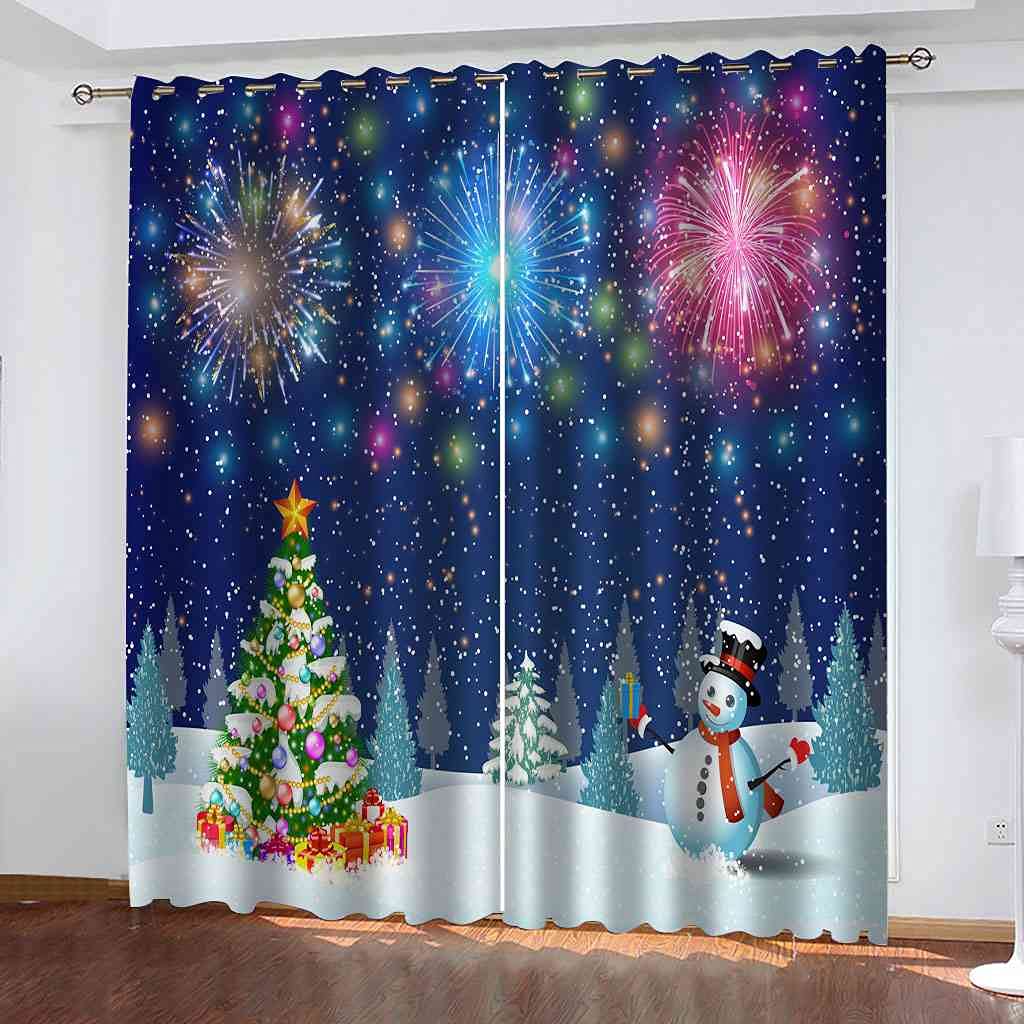 Rideau occultant Noël 3D à oeillets lot de 2 salon moderne thermique 264x242 cm
