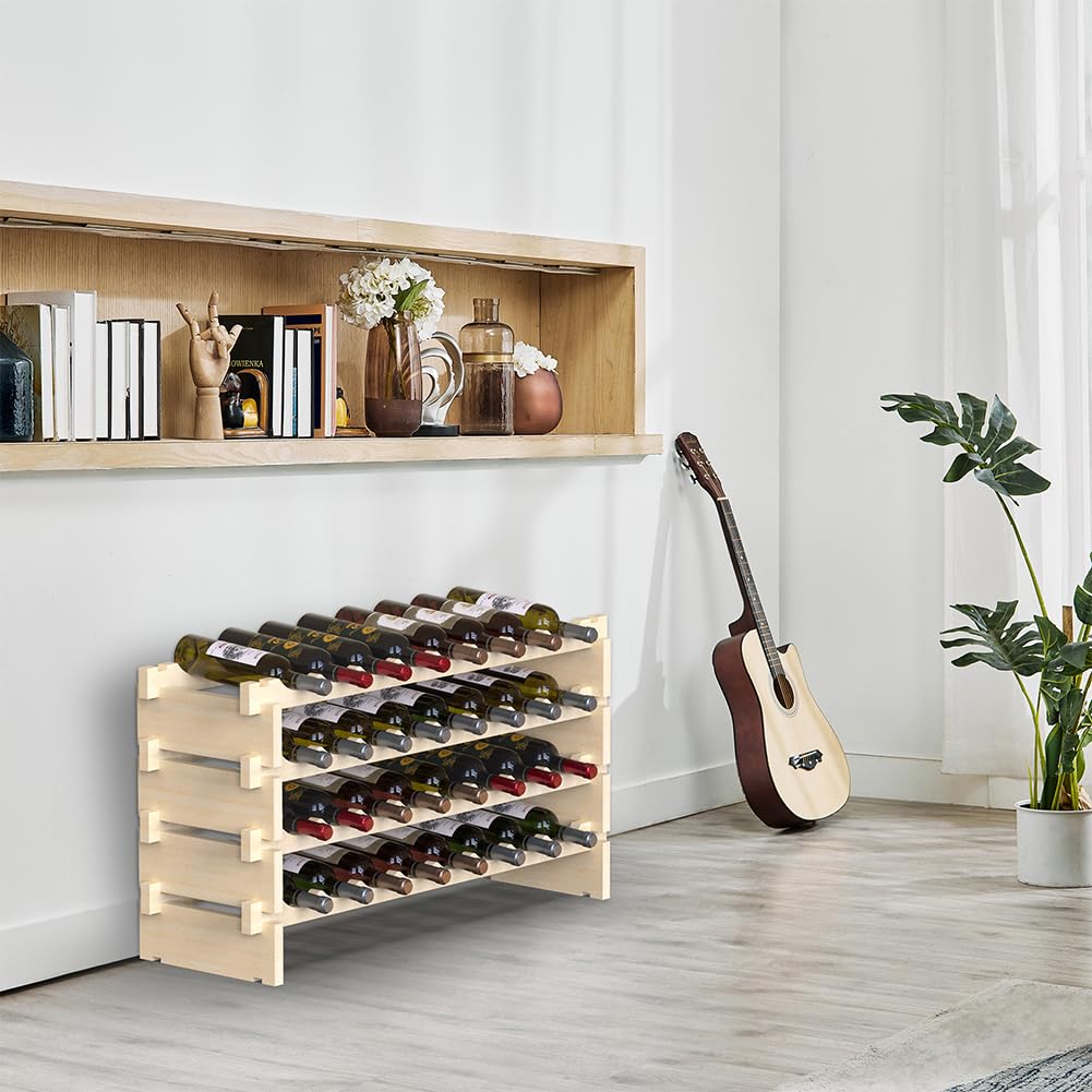 BAKAJI Cantinetta Portavino in Legno con 32 Scomparti Porta Bottiglie di Vino, Champagne, Portabottiglie da Terra, Cantina Angolo Bar per Salotto, Cucina, Bistrot, Ristorante 90 x 30 x 54 cm