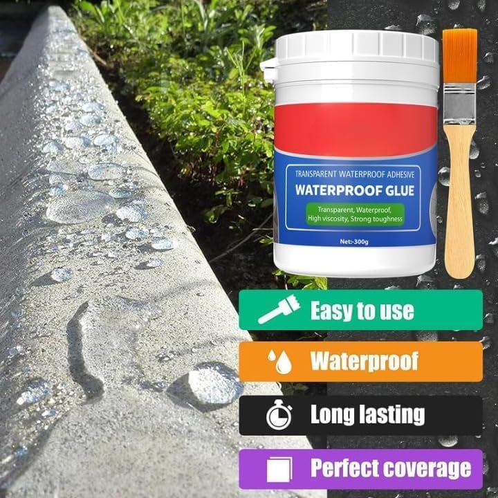 Image of Crack Seal Glue 300gm with Brush Transparent Waterproof Glue for Roof Leakage Crack Seal Agent Roof Water Leakage Solution Water Proof Glue(Pack of 1)