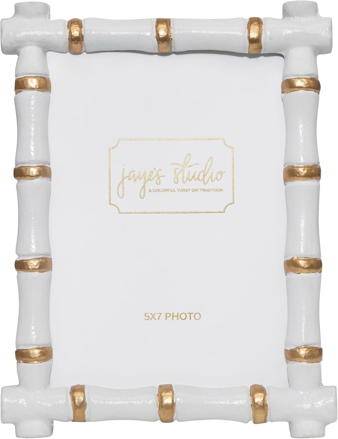 Jaye's Studio Cast Metal Decorative Photo & Picture Frame With Easel Stand, Glass Display, Handmade Bamboo Design, Tarnish Resistant Finish, Gracie Chloe Line, 3 Size Options (White, 5x7)