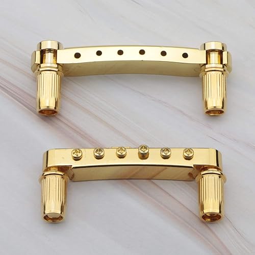 Miniatura 5 de Swhmc Tune-O-Matic - Sillín de montar con rodillos para guitarra eléctrica dorada Tune-O-Matic con tachuelas para piezas de repuesto de guitarra