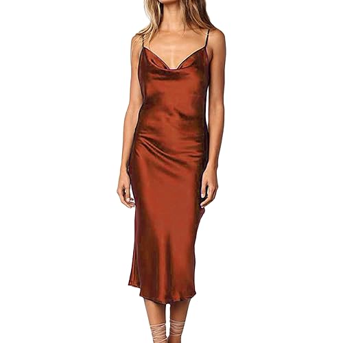 xxxiticat Women's Sleeveless Spaghetti Strap Satin Dress Cocktail Beach Evening Party Cowl Neck Dot Leopard Midi Dresses