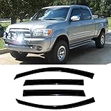 Puermto 94710 Side Window Wind Deflector, 4pcs Out-Channel Tape-On Nice Rain Guards Set, Window Visor fit for 2004-2006 Toyota Tundra Double Crew Cab With 4 Full Size Doors