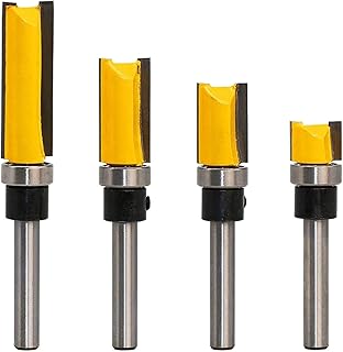 Yuentoen 4 Pieces Flush Trim Router Bit Set, 1/4 Inch Shank Industrial Grade Straight Pattern Template Router Bits Woodworking Milling Cutting Tool