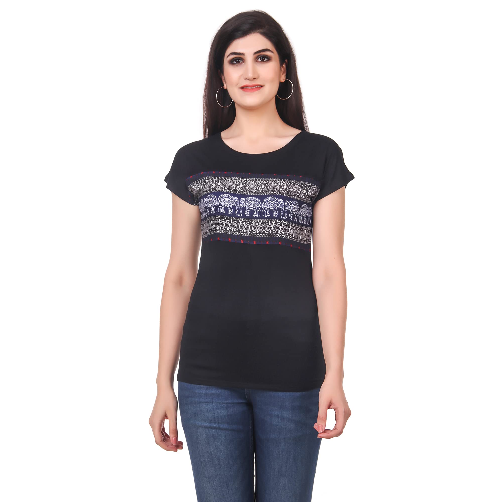 kanchan world Women's Casual Rajsathani Print Tops Black, 2XL (Polo_Wish_Grey_XXL)-picture-14