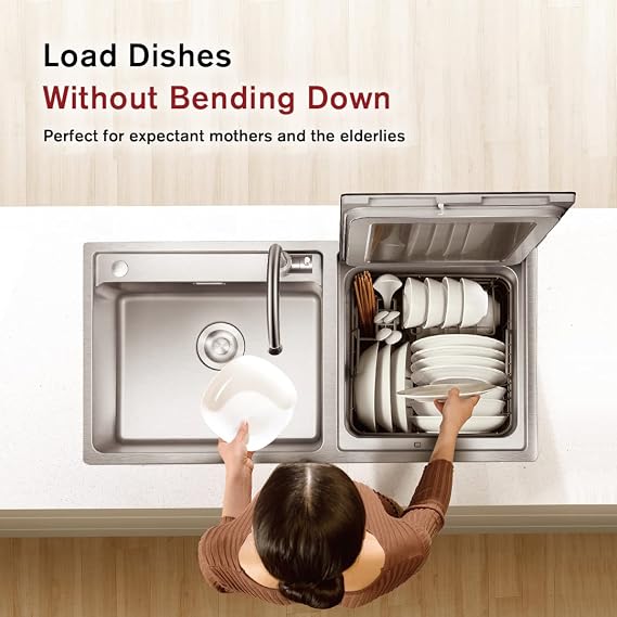 FOTILE Stainless Steel Kitchen In-Sink Dishwasher Combination, Heavy Gauge Bowl Dish Sanitizing, Energy-saving, and Powerful Cleaning Countertop Dishwasher (SD2F-P3)