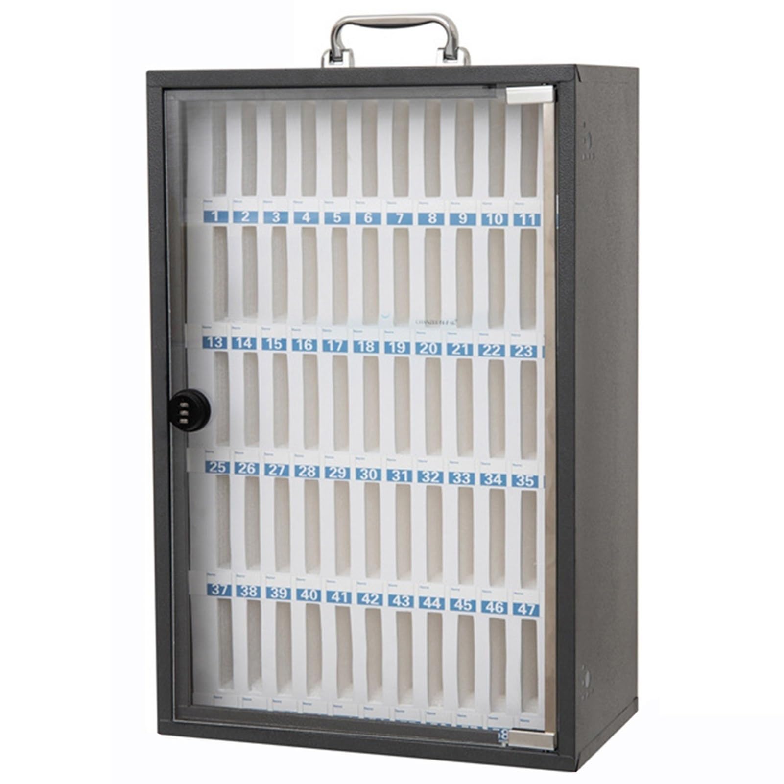 Generico Contenitore per cellulari, in Acciaio con sportello Trasparente e Serratura a Combinazione, Ideale per conferenze, scuole e aziende (Grigio Scuro, 60 Bit).