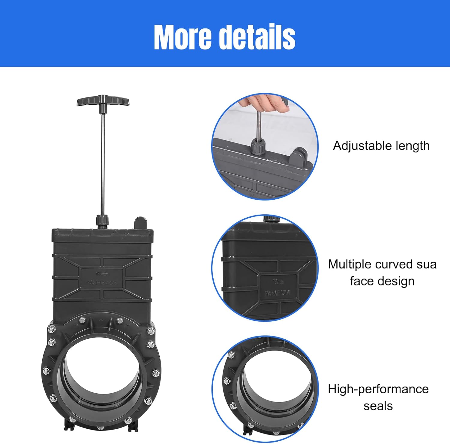Generic 6 Inch PVC Gate Valve Plastic Pull Plate Valves ABS Handle Stainless Steel Stem UPVC Waste Sewer Valve for Pipe Flow Regulation