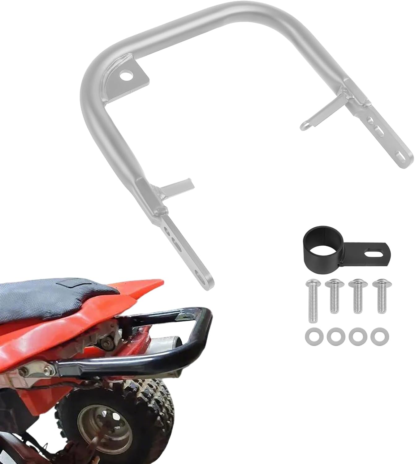 Rear Grab Bar Wheelie Bar Compatible with Honda TRX450R TRX 450R All Year Rear Armrest Bumper(Silver)