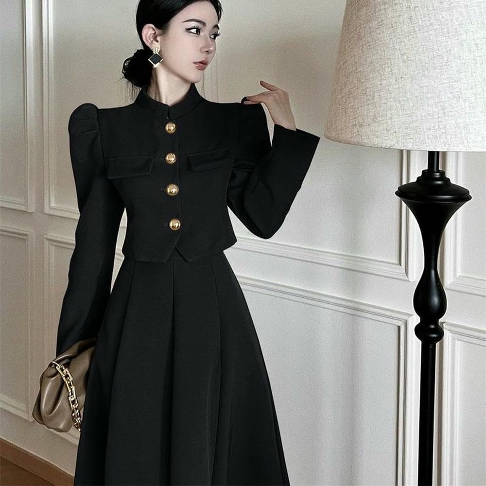 QXWD - Elegante conjunto de falda larga para mujer, a la moda, vintage, oficina, elegante, formal, casual, delgado, traje de noche de dos piezas