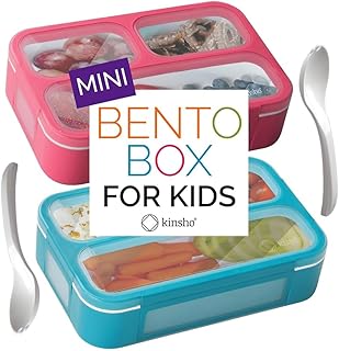 kinsho Snack Container - Small Bento Lunch Box for Kids Girls Boys Toddlers | MINI Leak-proof Boxes, Baby Bentobox for Daycare, Portion Containers, BPA-Free Pink and Blue Set of 2