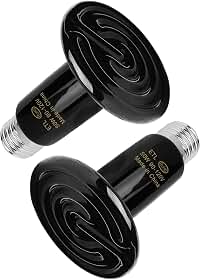 Lâmpada térmica de cerâmica de 50 W, pacote com 2, lâmpada emissora de lâmpada infravermelha preta para aquecedor de animais de estimação, réptil, galinha, lagarto, tartaruga, chocadeira