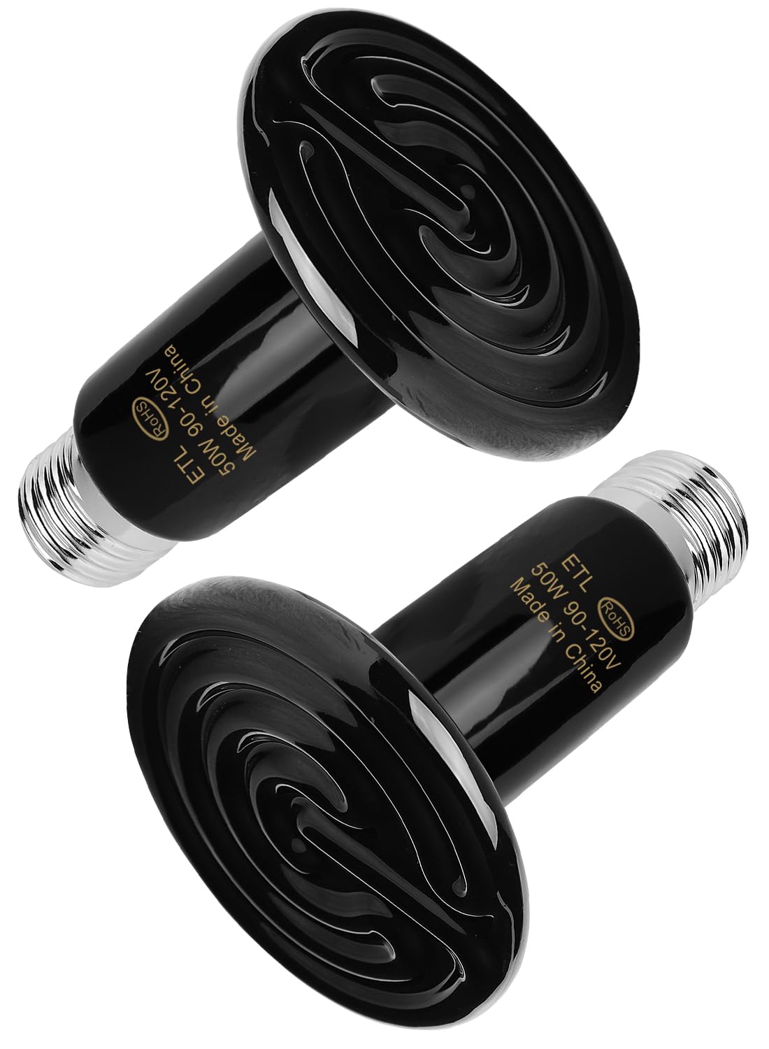 WUHOSTAM 50W 2 Pack Ceramic Heat Lamp,Black Infrared Bulb Emitter Lamp for Pet Coop Heater Reptile Chicken Lizard Turtle Brooder Bulb Temperature Adjustable No Harm No Light ETL Listed