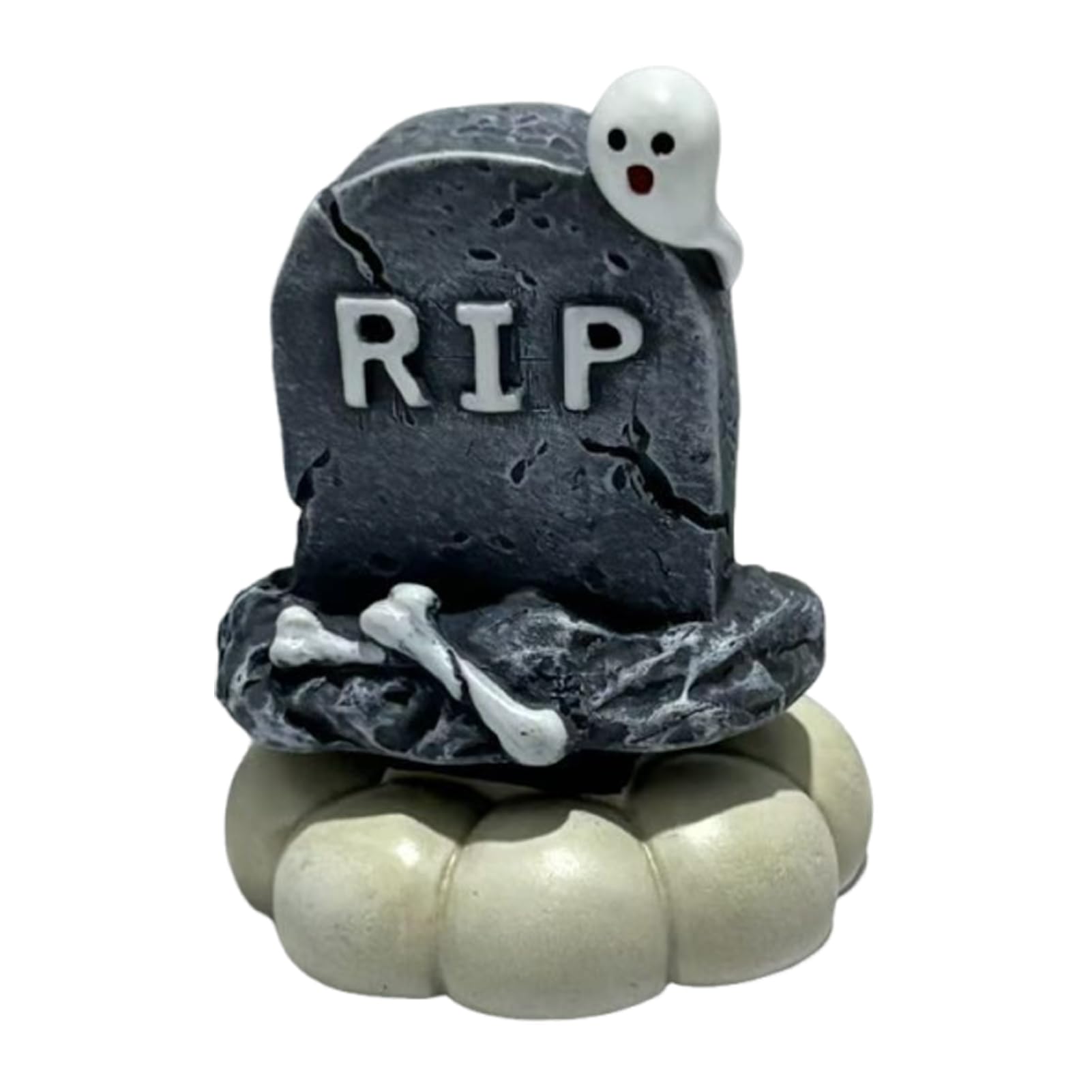 Pasisuu Spooky Halloween Figurine, Small Resin Rotating Ghost Skull Pumpkin Gravestone Statue, Collectible Tabletop Ornament for Home Shelf Fireplace Decor D