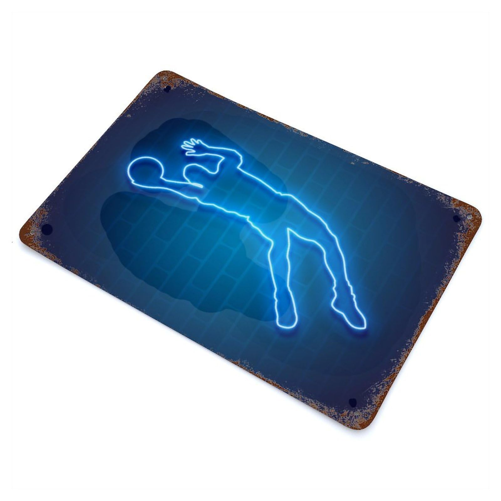 Vintage Metal Tin Sign with Basketball Neon 2 Design 11.8"x7.9", for Living Room, Hallway And Home Decor, Retro Wall Decor