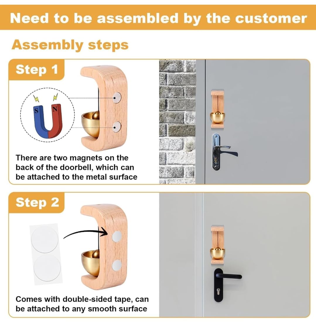 Krishna Zone Beech Wood Door Bell Without Wire Send Adhesive Tape, Dopamine Magnetic Store Entrance Doorbell, Doorbell For Homes, Decoration Multifunctional Doorbell, Doorbell Can Be Used As A Gift 3