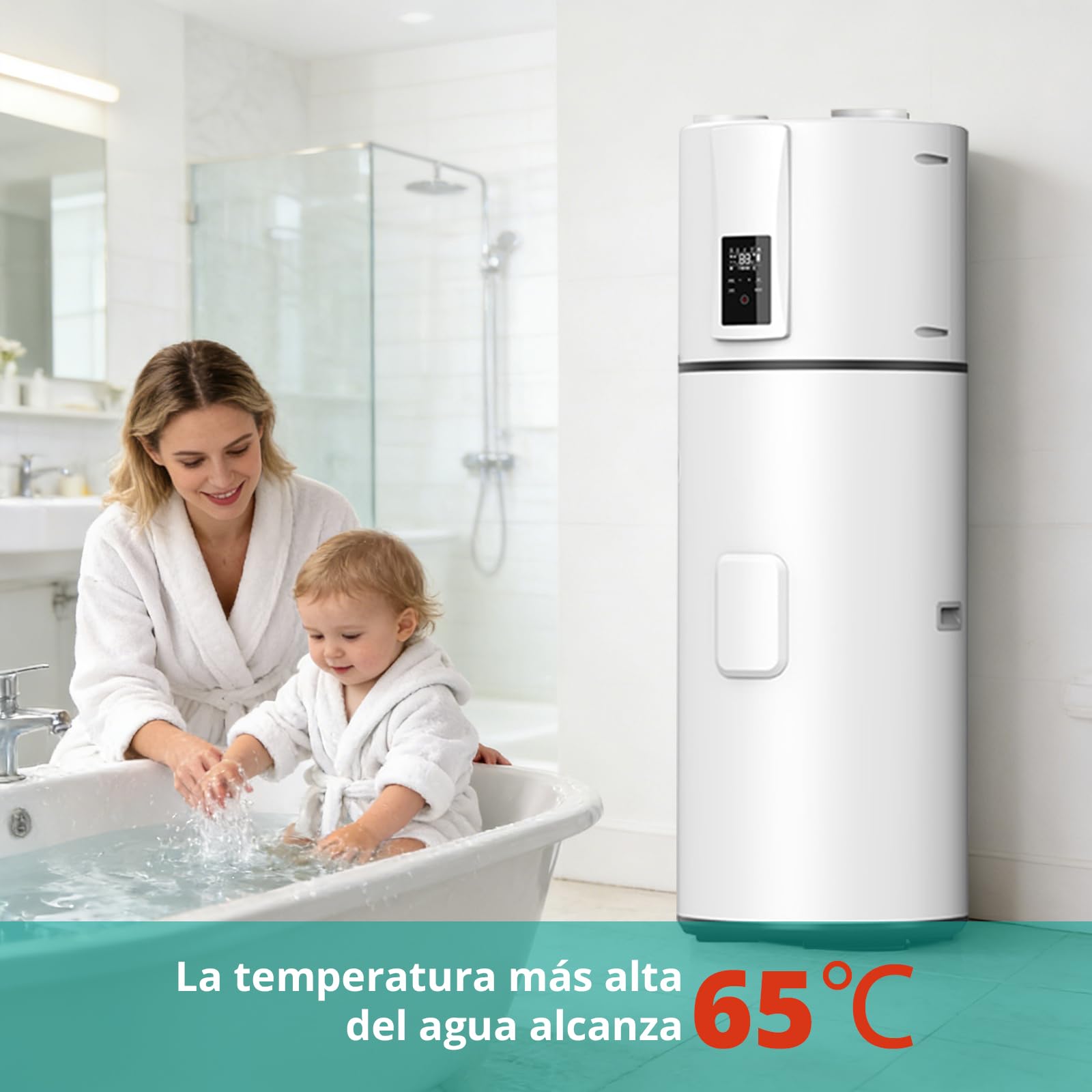 Bomba de calor 250L con intercambiador de calor, compatible con PV y solar, calefacción eléctrica adicional, R290, A+, eficiencia energética, silenciosa, para uso doméstico y comercial
