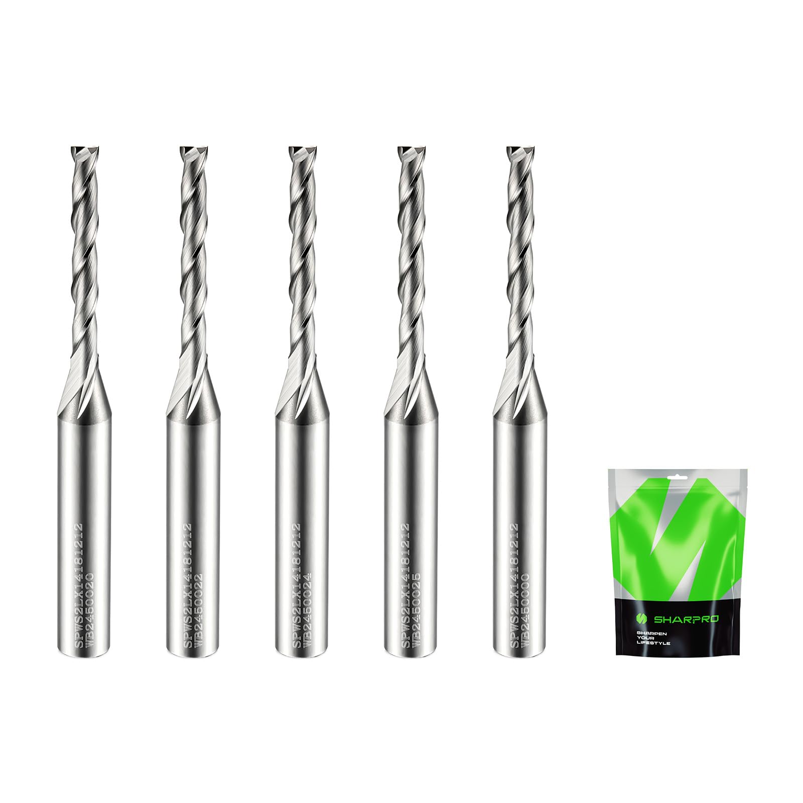 SHARPRO 1/8 Router Bit 1/4 Shank, Spiral Upcut Router bit, 1/4 Inch CNC Router Bits, Up Cut Spiral Router Bits 1/4 Shank,Solid Carbide Router Bits 1/4, Ideal for Wood Inlay, Plunge Plastic 5PCS