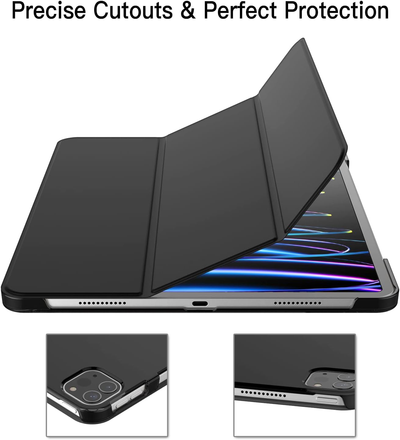 JETech Case for iPad Pro 12.9-Inch (6th/5th Generation, 2022/2021 Model), Slim Stand Hard Back Shell Smart Cover with Auto Wake/Sleep (Black)