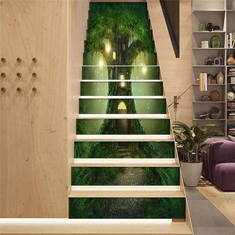 Amazon Co Jp Hxcok ツリーホールファンタジーフォレストマジッククリエイティブ階段ステッカーホームデコレーション階段壁画自己接着diy階段改修デカールビニール壁紙pvc防水 6pcs Diy Tools Garden