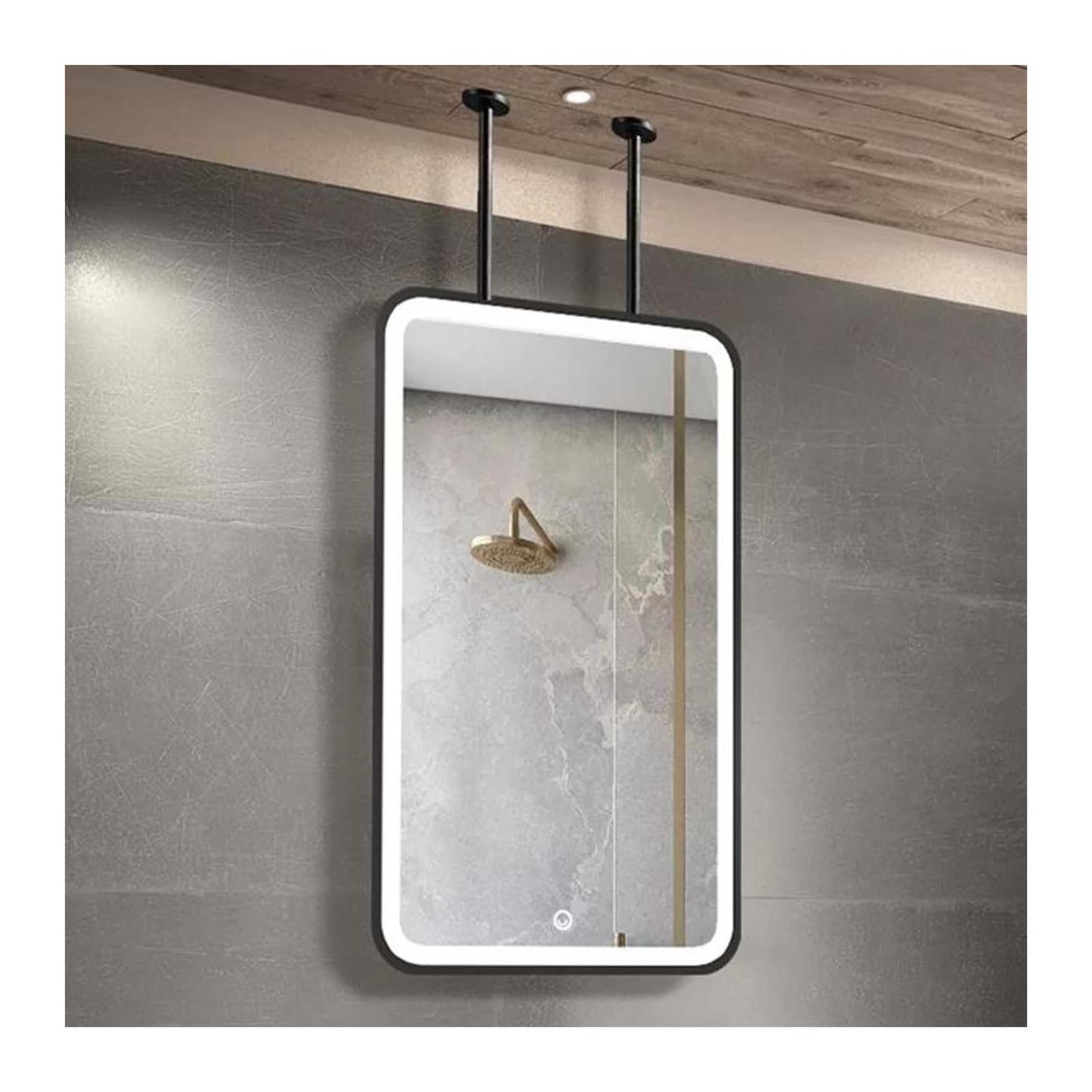 MESOVFCA Rectangular Ceiling-Mounted Floating Mirror with LED Light, Bathroom Vanity, 3 Adjustable Colors, Suitable for Entryways, Closets, and Homes(Black,50x90cm)