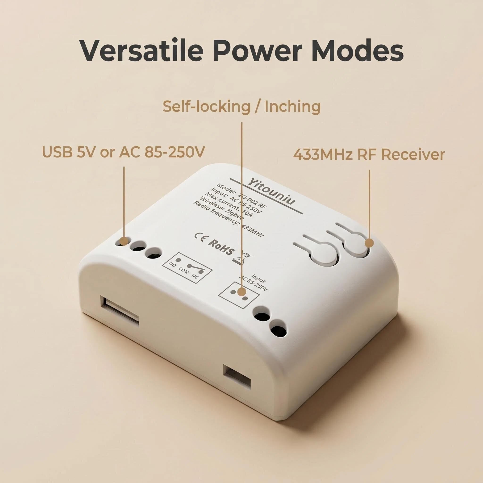 ZigBee - Modulo relè intelligente a 1 canale, AC 85-250 V/USB 5 V, compatibile con Gateway Tuya ZigBee, Alexa e Google Home, modalità di impulso e autobloccaggio