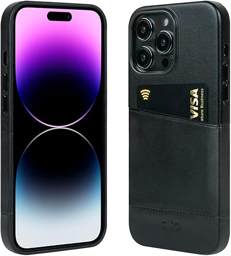 alto Funda de cuero diseñada para iPhone 14 Pro Max, serie Metro hecha a mano de cuero italiano de alta calidad con ranura para tarjetero y