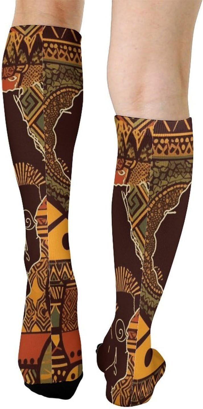 African Map Ethnic Knee High Soccer Socks Moisture Wicking