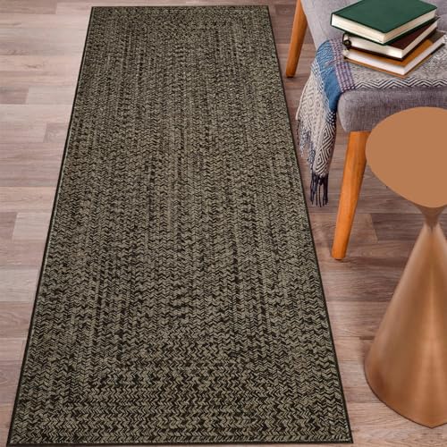 GarveeHome Printed Rug with Braided Pattern on it, Washable Rugs 2x6 Hallway Runner Non Slip Kitchen Rugs Soft Non Shedding Low Pile Entryway Rug Stain Resistant Carpet for Bath Laundry Room